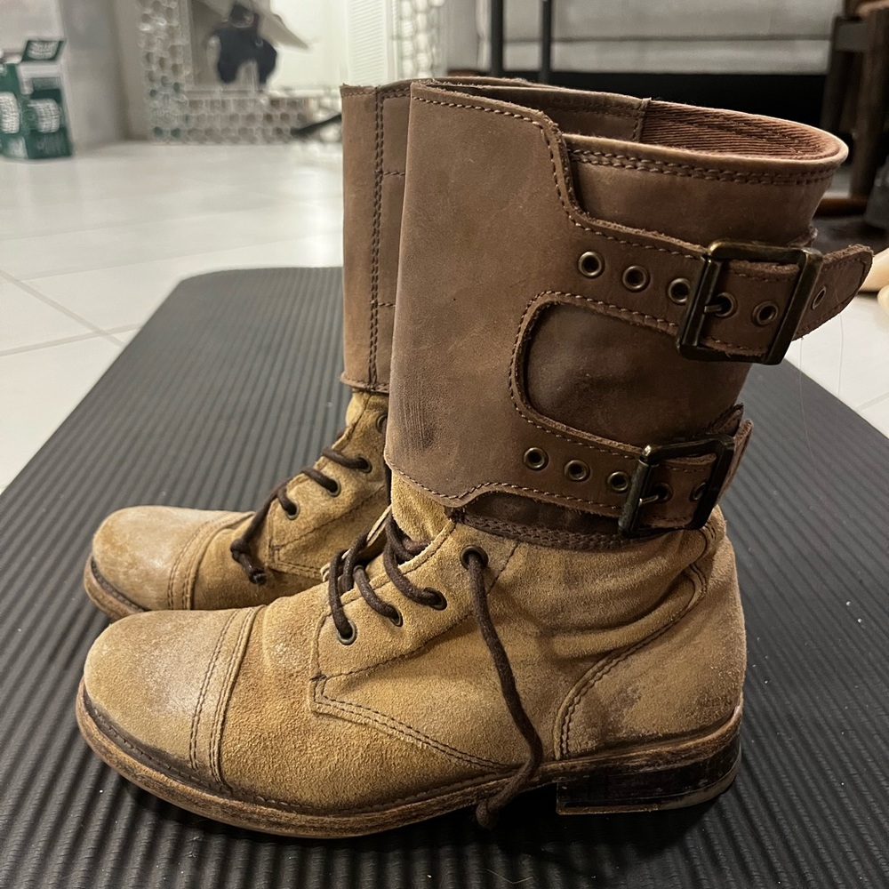 ALL SAINTS DAMISI Tan Leather Military Combat Boots, Size EU 37 / US 7